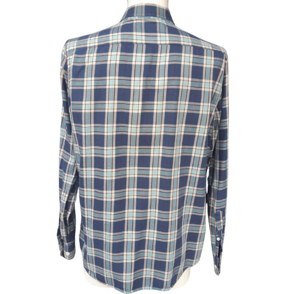 Banana Republic SZ M Lightweight Flannel Men's Blue Plaid Button Up Shirt - Picture 2 of 12